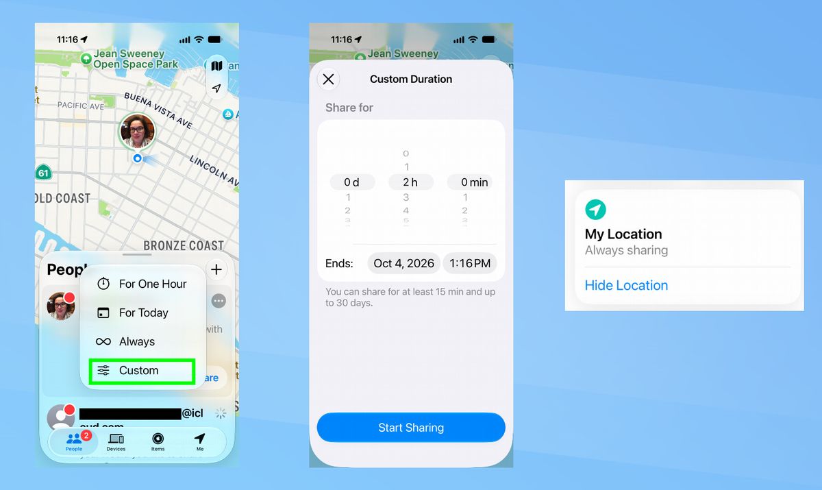 iOS 27 - Customize how long you share location in Find My.