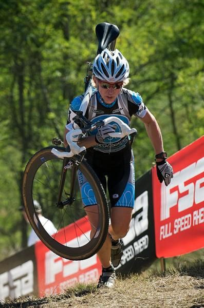 Race winner Sue Butler (Monavie-Cannondale) tackles a run up.