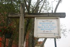 A sign in Medfield, MA commemorating the victims of the 1918 flu pandemic.
