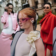 fashion week street style guests wearing Y2K sunglasses