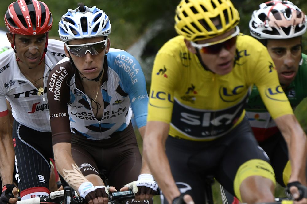 Romain Bardet trails Chris Froome during stage 12 at the Tour de France