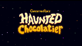 Haunted Chocolatier logo on a starry backbround