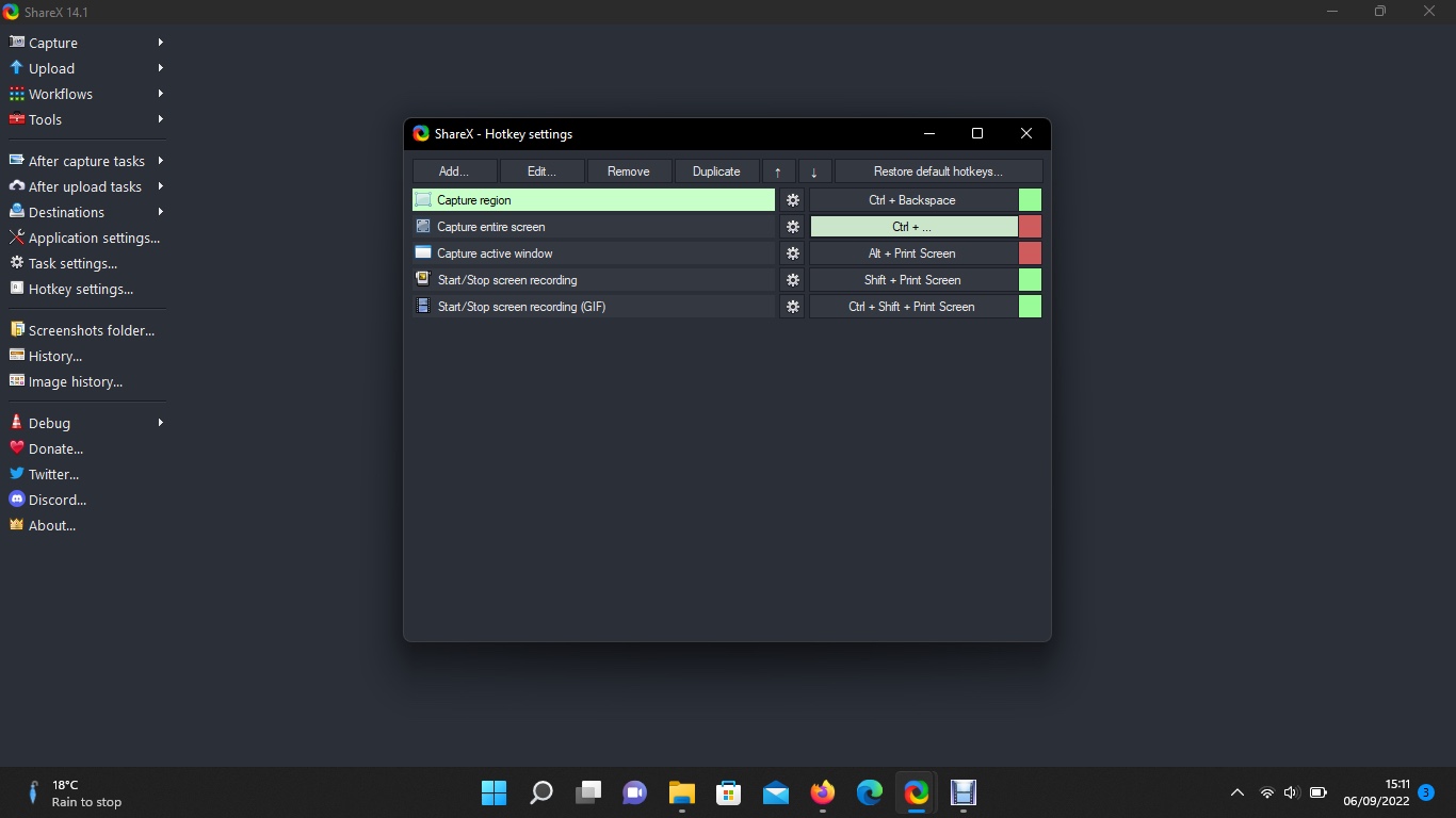 Screenshot of ShareX, the open-source free screen recorder