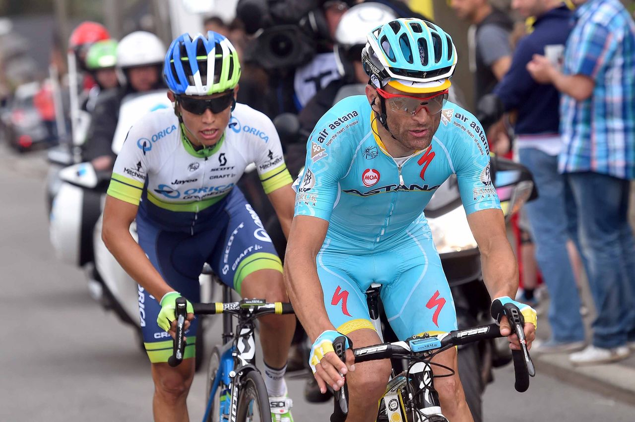Michele Scarponi (Astana) with Esteban Chaves (Orica-GreenEdge)