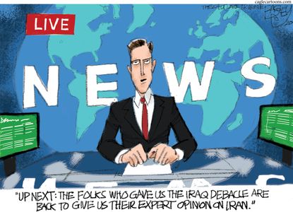 Editorial Cartoon U.S. Trump Iran cable news Iraq