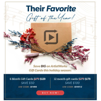 ArtistWorks 12-month Gift Card: $279, now $179
For us, this may be the best deal on offer. For an extra $50, they'll receive an entire year of lessons - it’s a no-brainer, really. To save $100 off a 12-month gift card, use code GIVE12