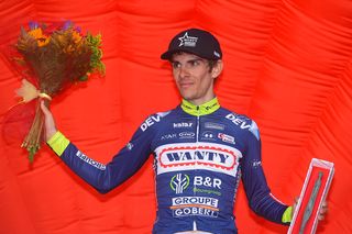 Guillaume Martin on the podium at the Giro della Toscana