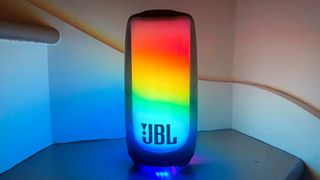 JBL Pulse 5 in full illumination on stairs at reviewer's home