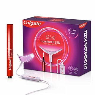 Colgate Optic White Comfortfit Zahnaufhellungsset mit LED-Licht und Aufhellungsstift, LED-Zahnaufhellungsset, emaillesicher, funktioniert mit iPhone und Android