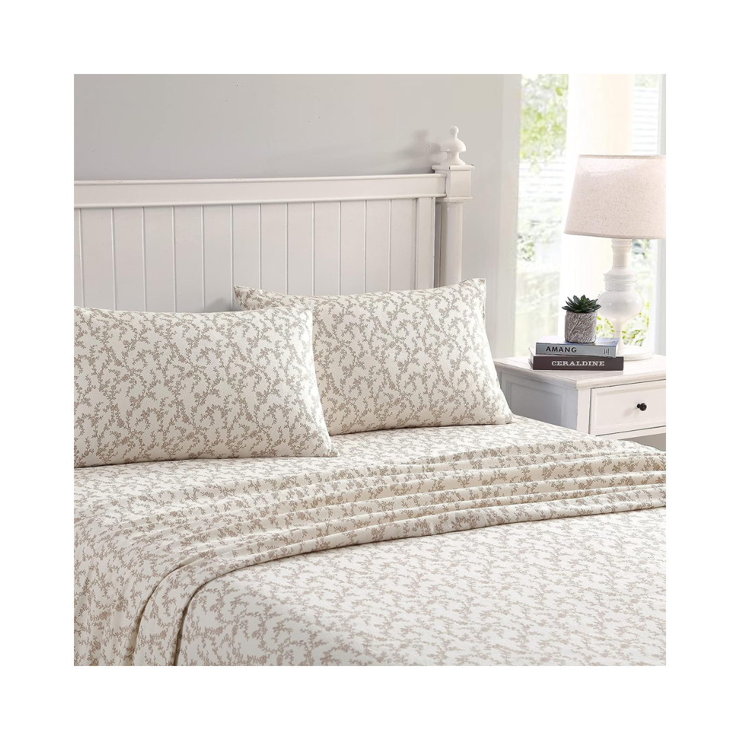 Beige brushed cotton bedding set