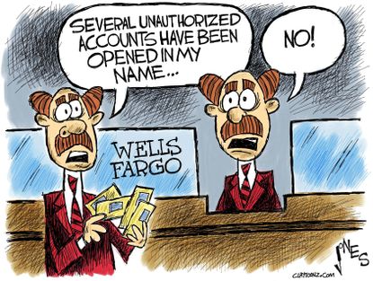Editorial cartoon U.S. Wells Fargo bank forgery