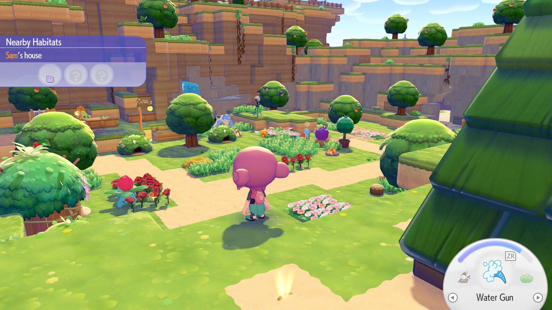 A grassy vista in Pokemon Pokopia