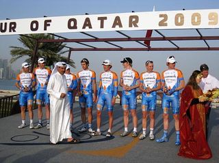 Hans Dekkers (left) with his Garmin teammates at the Tour of Qatar in February. The Dutchman will ride for Landbouwkrediet-Colnago in 2010