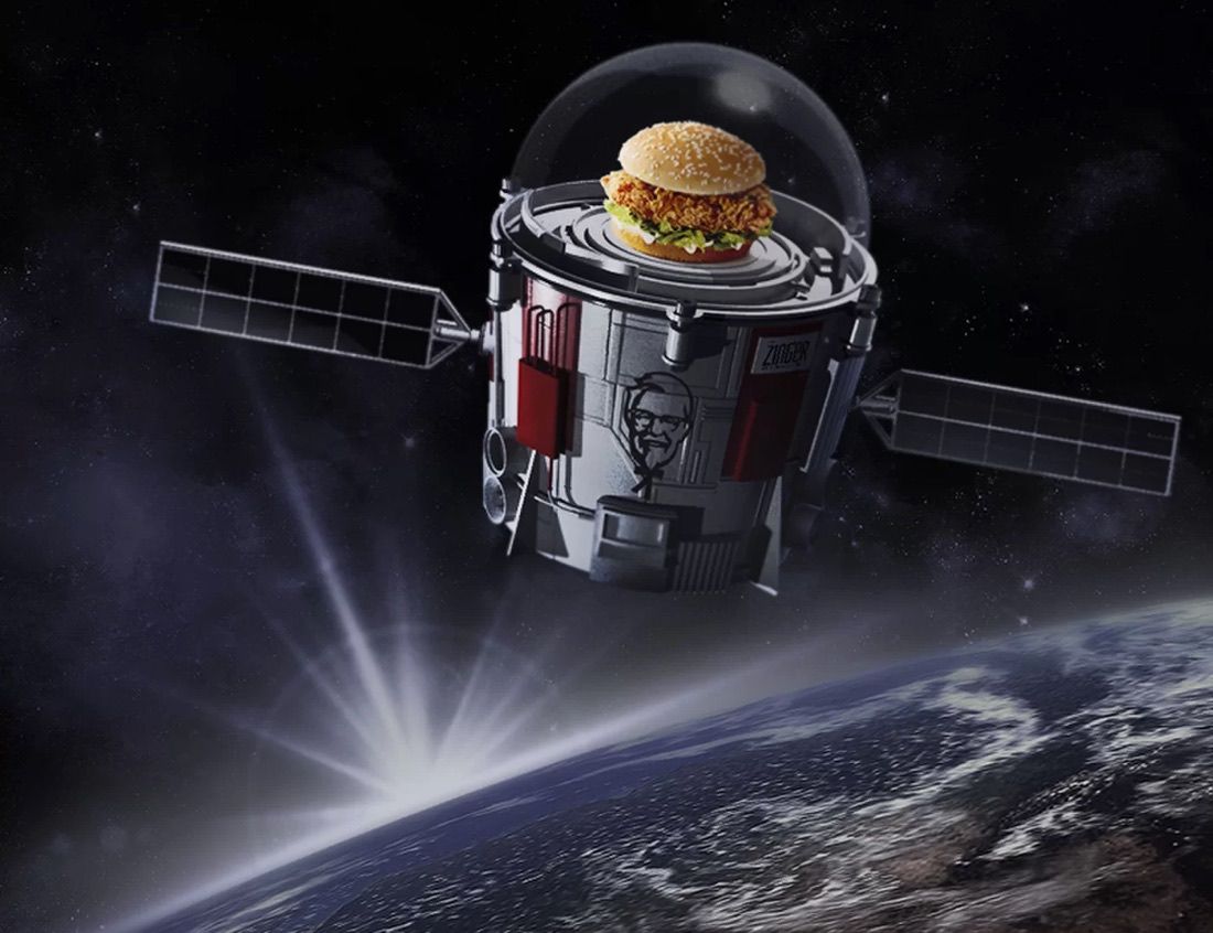 An animation from Kentucky Fried Chicken as part of its ad campaign that involves sending a chicken sandwich to the edge of space.