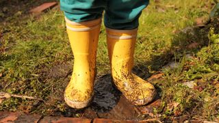 Muddy wellies standing in mud