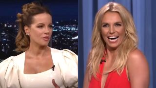 Kate Beckinsale and Britney Spears on separate appearances of The Tonight Show Starring Jimmy Fallon.