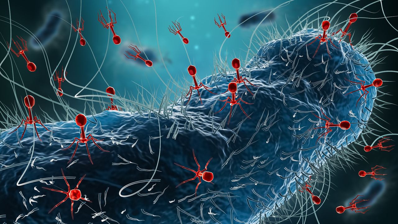 Viruses attacking bacteria.