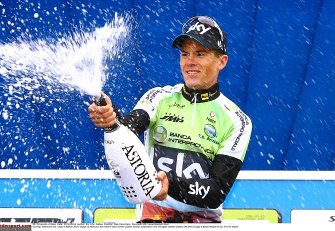 Ben Swift (Team Sky) celebrates after winning stage 1a