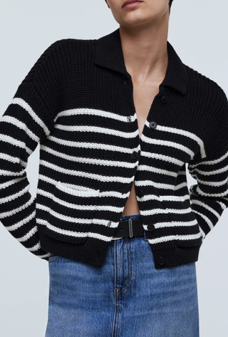 Melanie Stripe Cotton Crop Cardigan Sweater