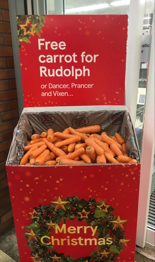 Tesco carrots for Rudolph stand in Tesco superstore