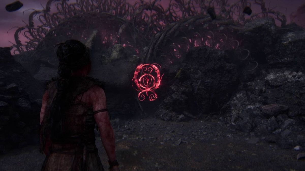 Hellblade 2 first puzzle red rune on barrier