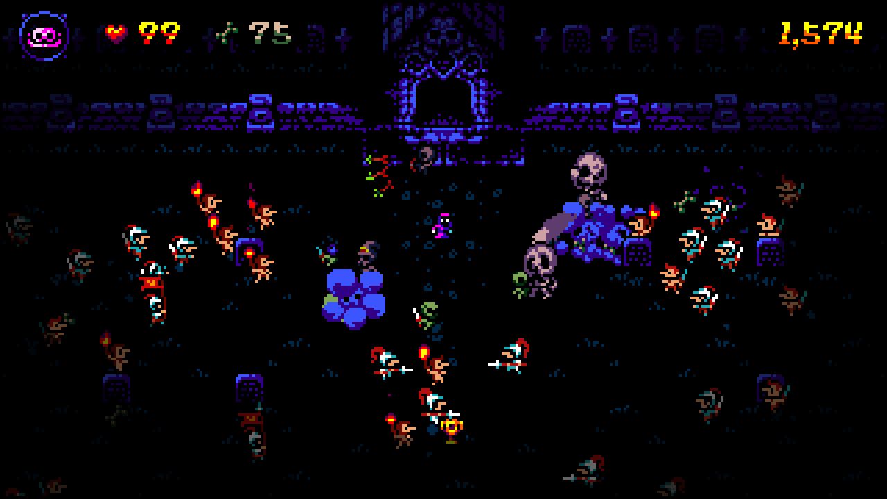 Boneraiser Minions gameplay screen with large number of skeletal enemies swarming.