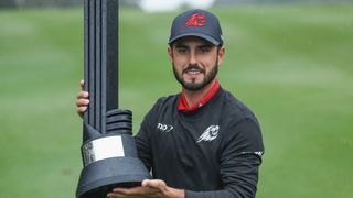 Abraham Ancer with the LIV Golf Hong Kong trophy