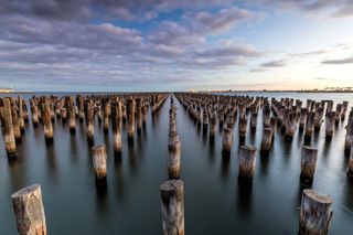Long exposure of the wooden pillars at Princes Pier