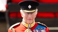King Charles III wears uniform during Trooping The Colour 2025 on June 14, 2025