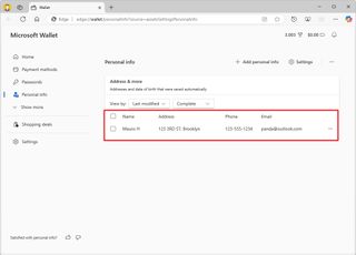 Microsoft Edge saved personal info