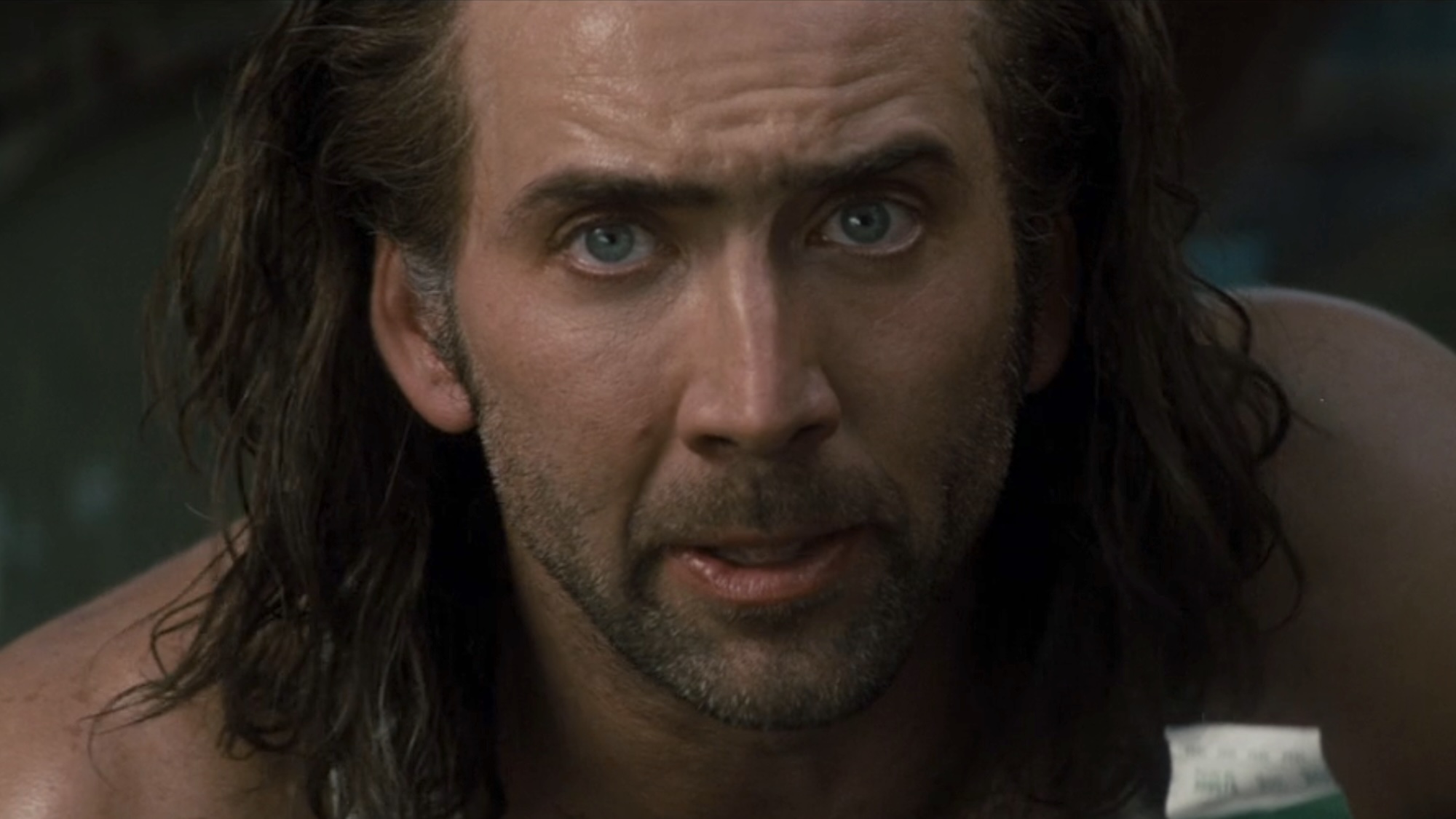 Close-up on Cameron Poe's face in Con Air