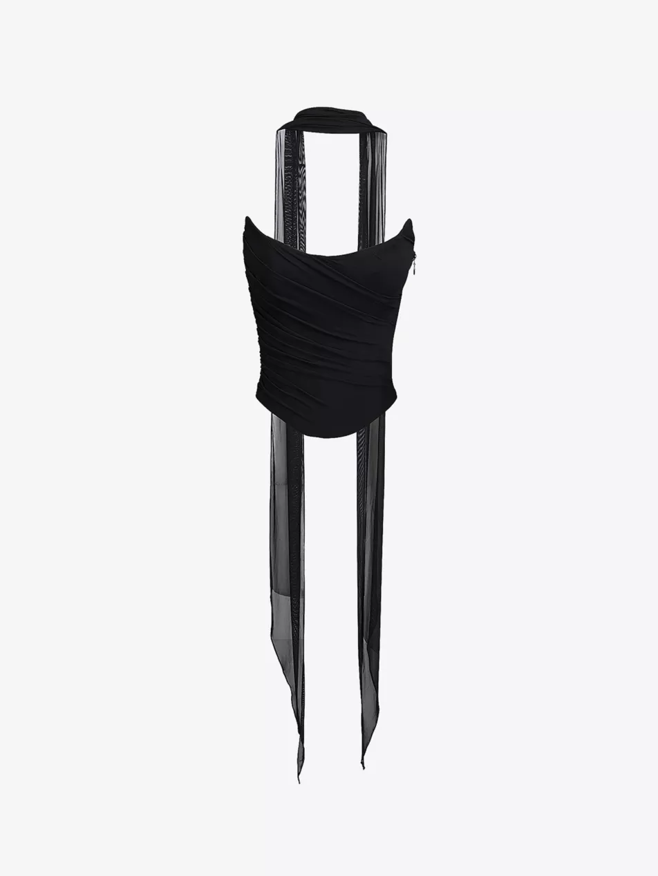 HOUSE OF CB, Hallie Strapless Stretch-Woven Corset With Neck Scarf