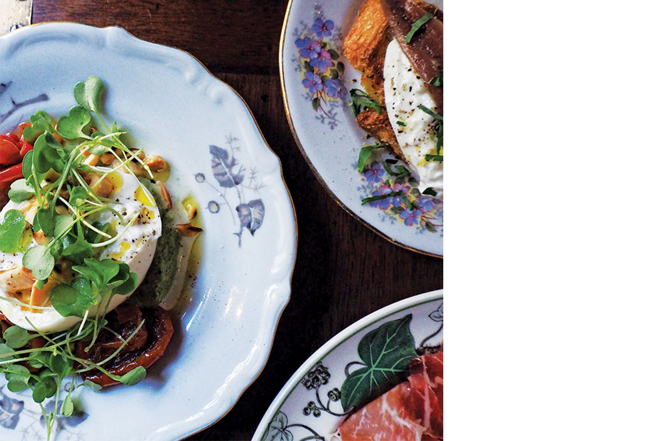 oft burrata, pesto and cherry tomatoes at Muru Wine Bar