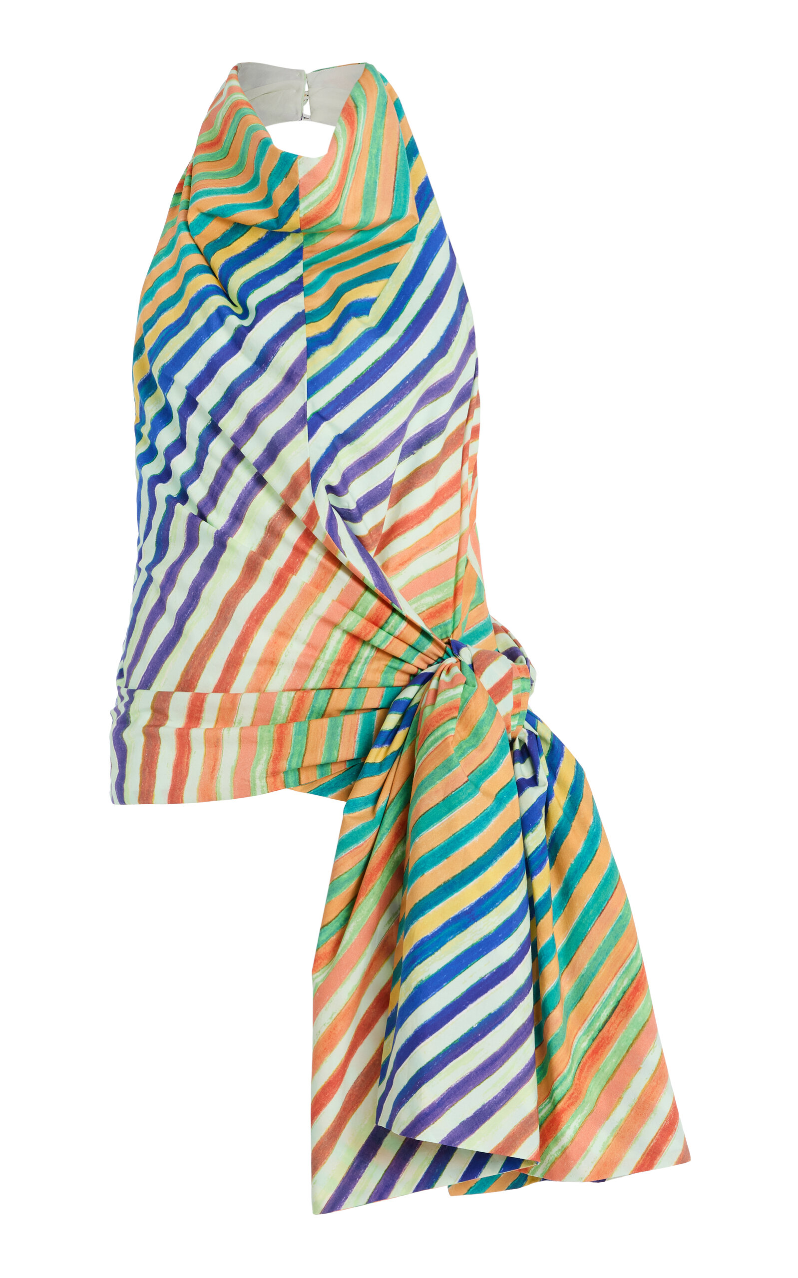 Crayon-Striped Cotton-Poplin Sarong Top