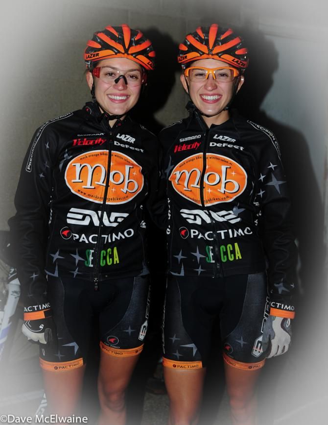 Emily Shields (L) and her twin sister Katherine even dress alike for bike racing