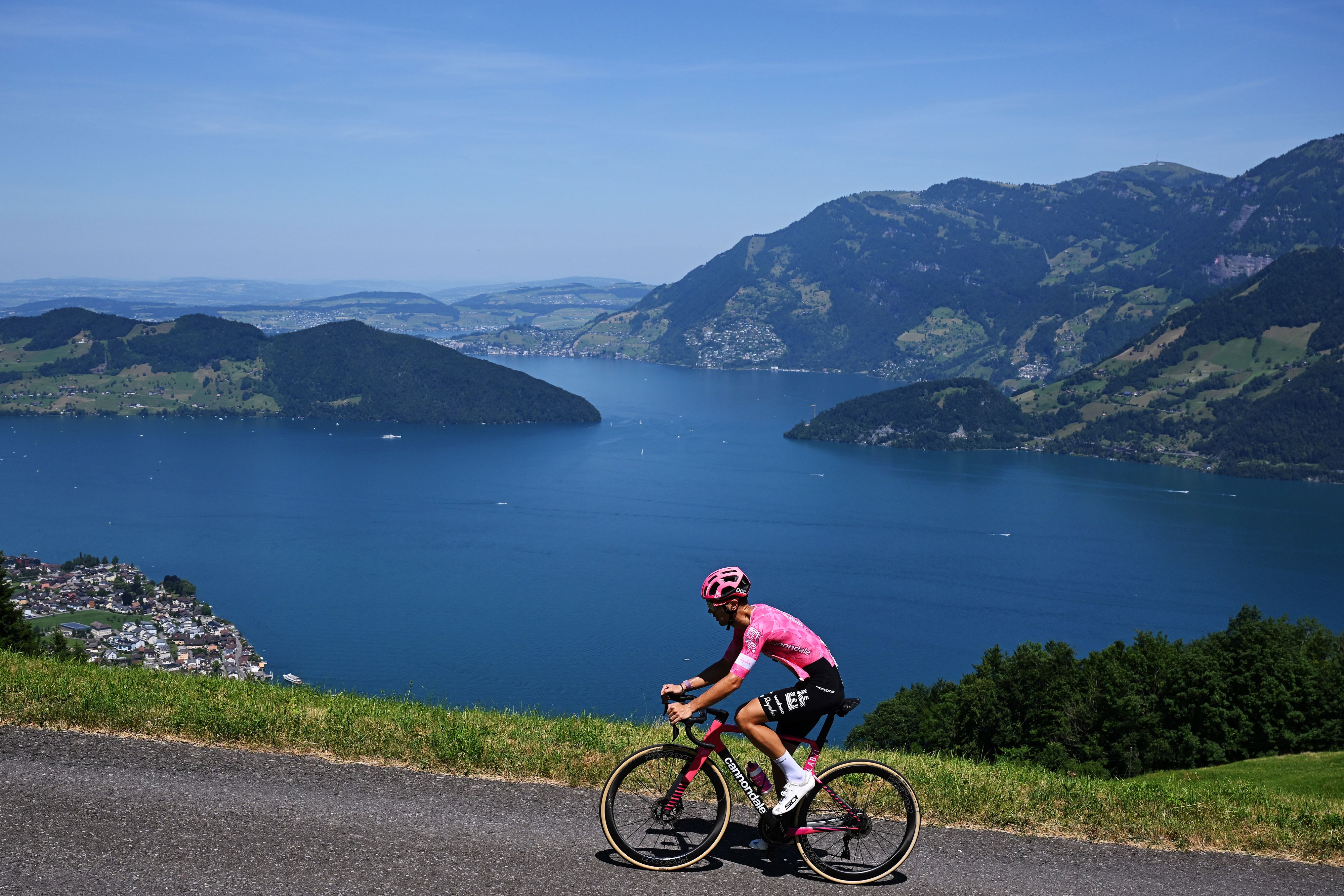 Samuele Battistella riding stage 8 of the Tour de Suisse 2025.