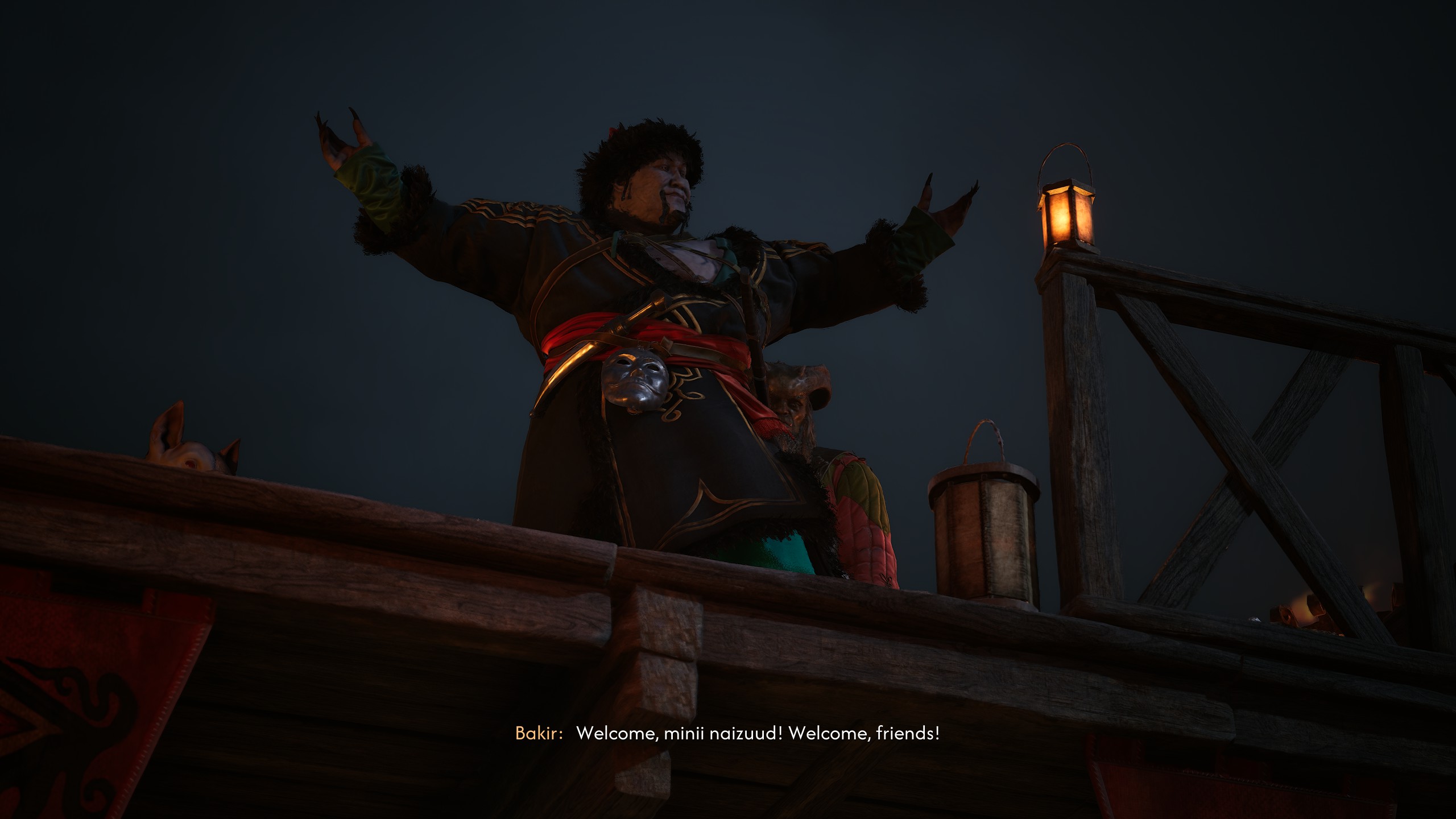The Blood of Dawnwalker screenshot showing Bakir speaking to a crowd at night