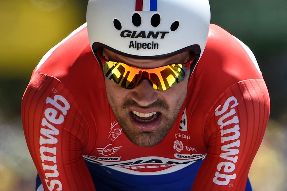 Tom Dumoulin is focused during the stage 13 time trial at the Tour de France.