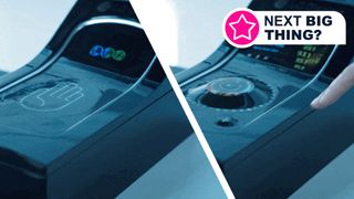 Two photos of a concept stretchable in-car display from LG 