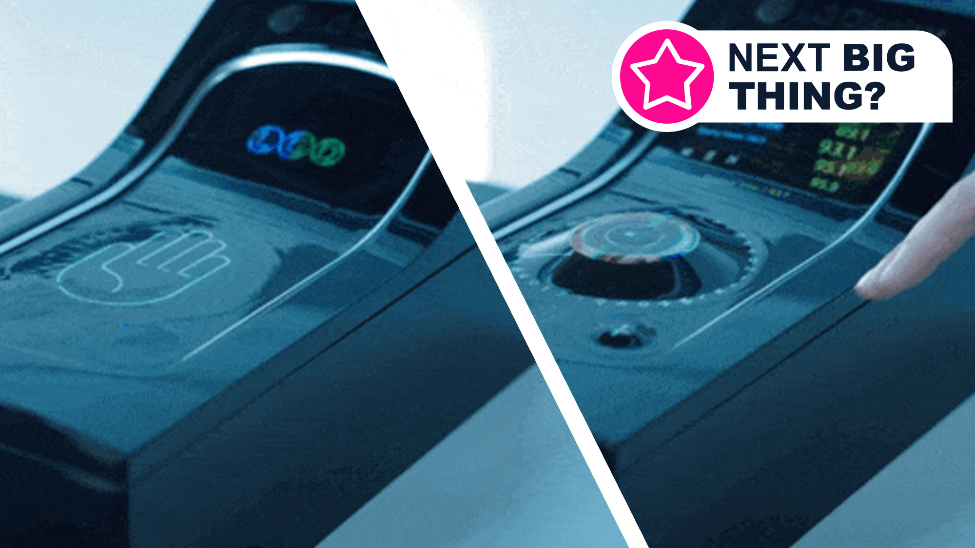 Two photos of a concept stretchable in-car display from LG