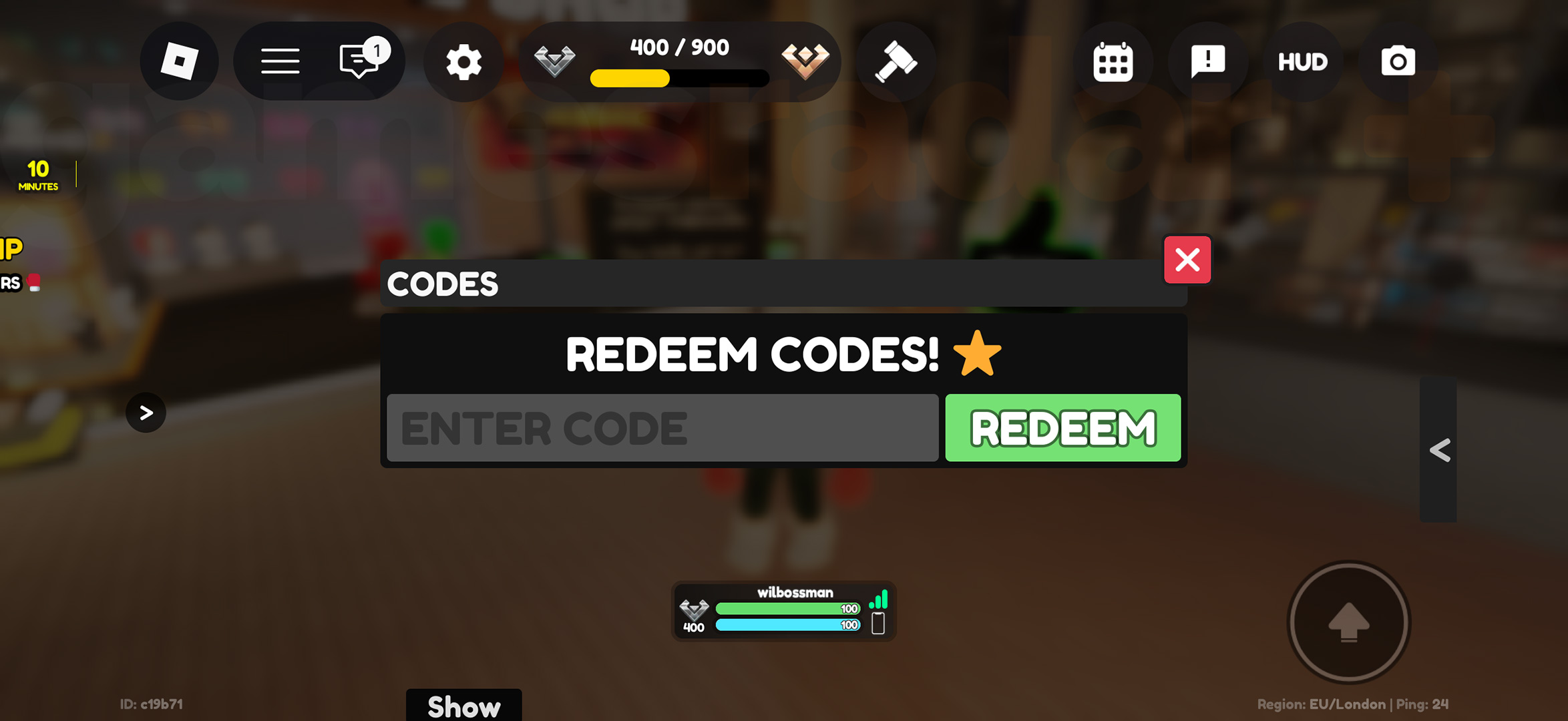 The menu to redeem Boxing Beta codes