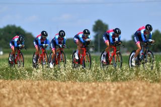 Bizkaia Durango racing the opening team time trial at the Giro d'Italia Donne