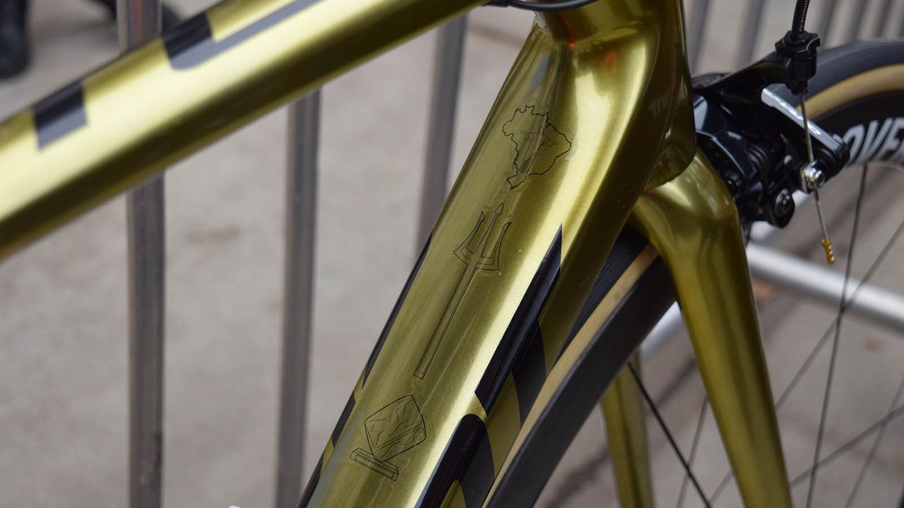 "The down tube highlights Van Avermaet's victories at the Rio Olympics, Tirreno-Adriatico and Paris-Roubaix"