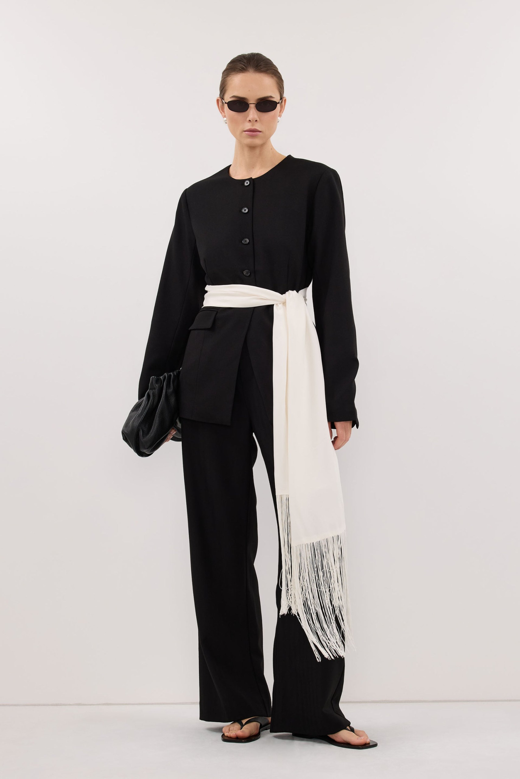 Fiora White Cupro Fringe Scarf - O/s / White