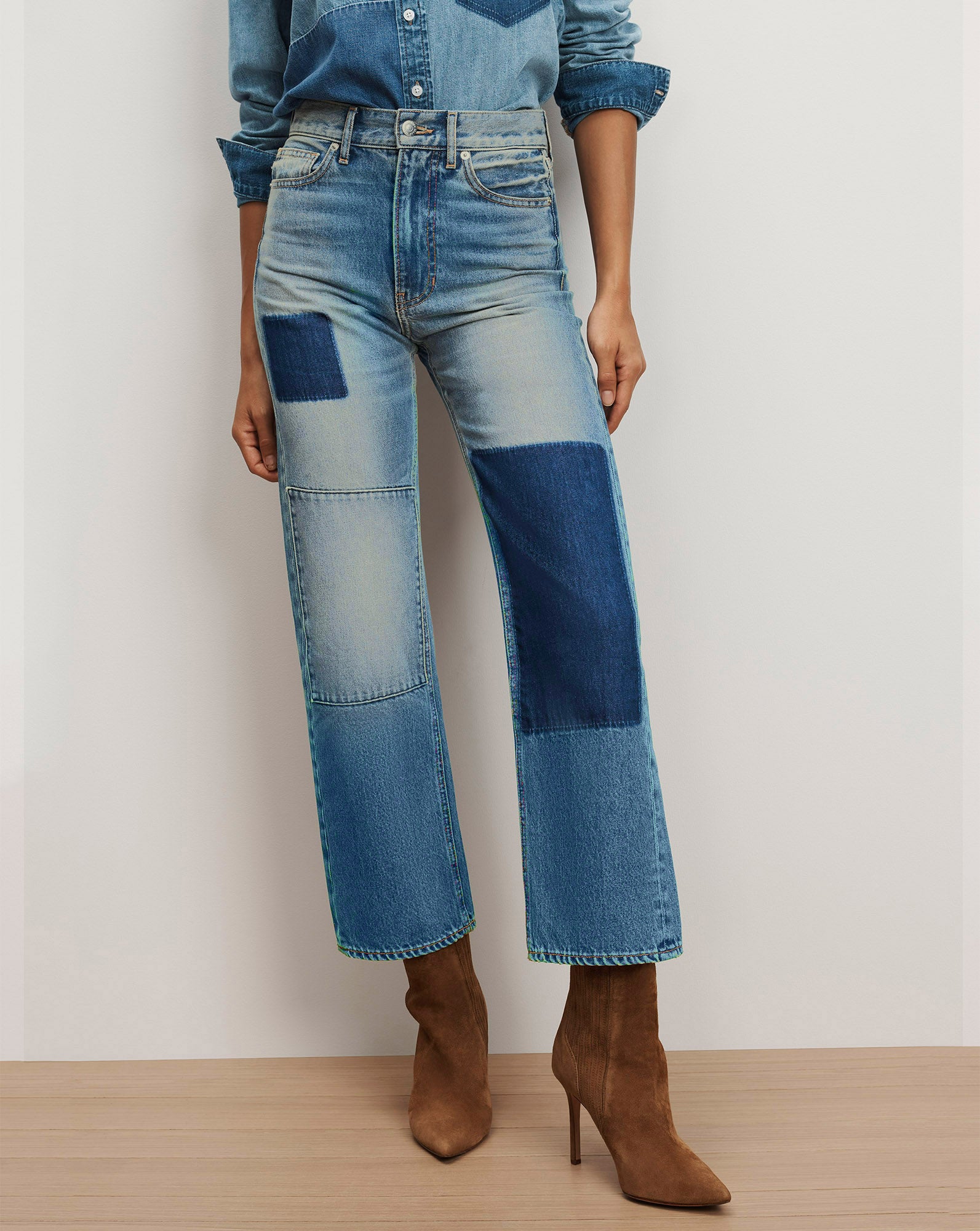 veronica beard, Dylan Patchwork Straight-Leg Jean