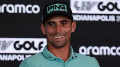 Joaquin Niemann speaks at a LIV Golf press conference