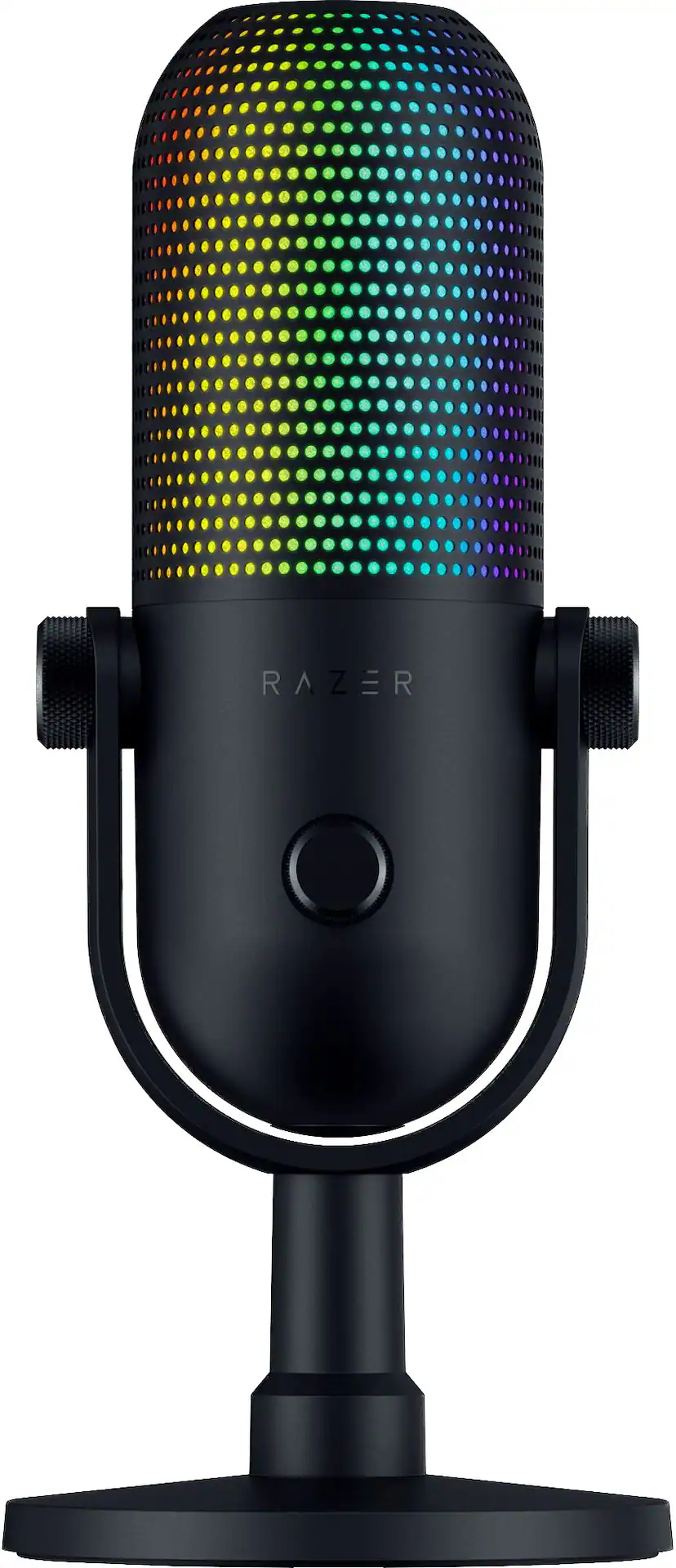 Product shot of the Razer Seiren V3 Chroma 32-bit DSP gaming microphone.