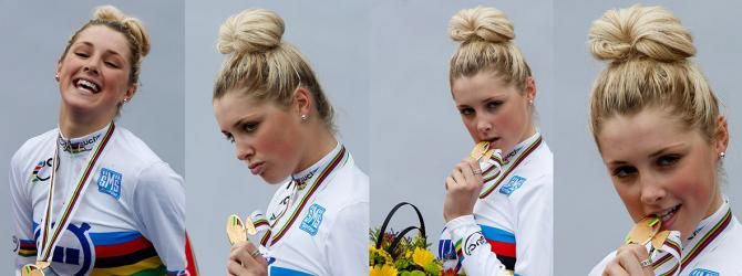 Macey Stewart enjoying her junior time trial world champion gold medal win
