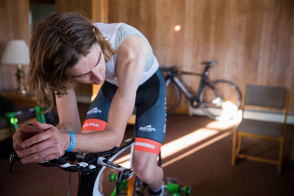 2018 signee Kyle Murphy dials in his time trial bike
