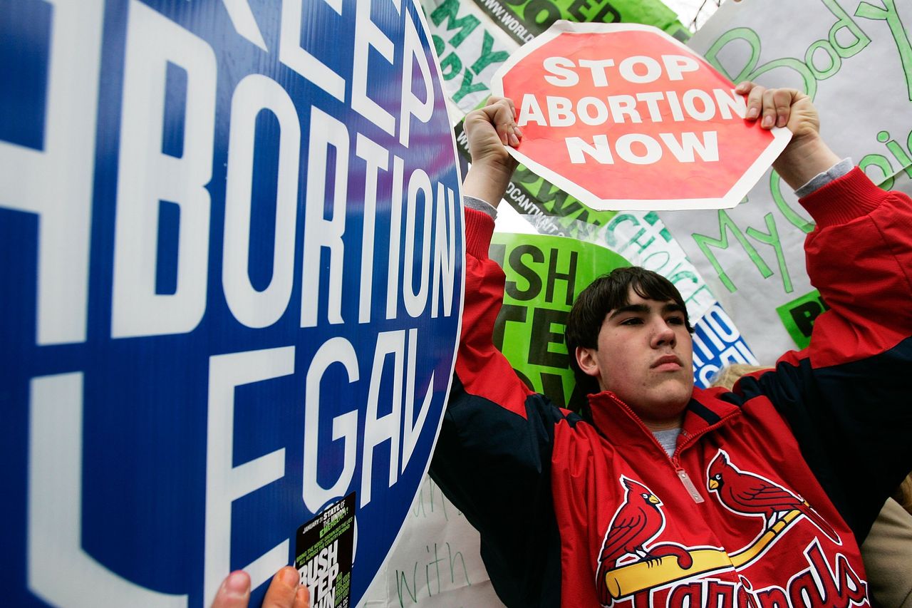 Pro- and anti-choice protesters.